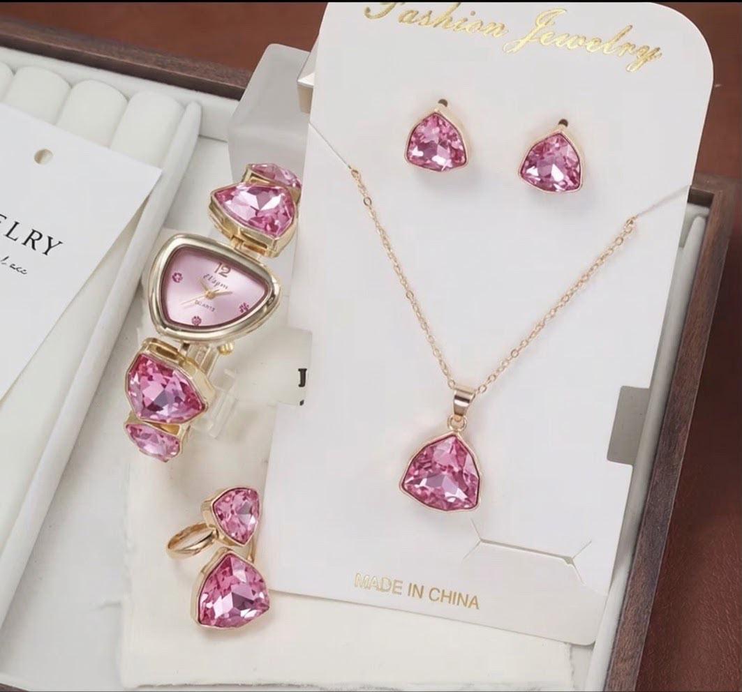 4-in-1 Crystal Jewelry Set - Pink