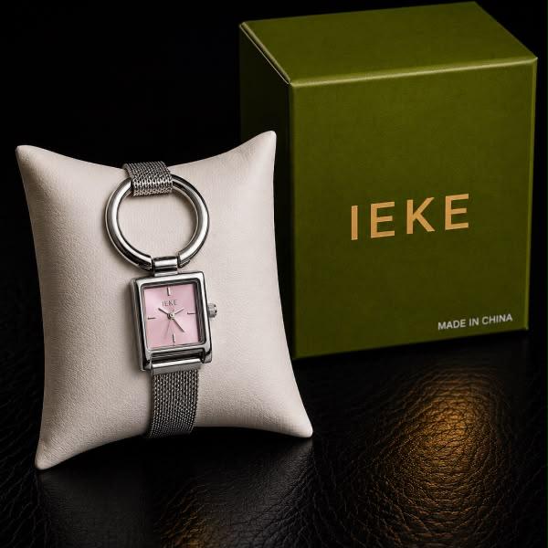IEKE Ring-Link Watch - Silver Mesh, Pink Dial