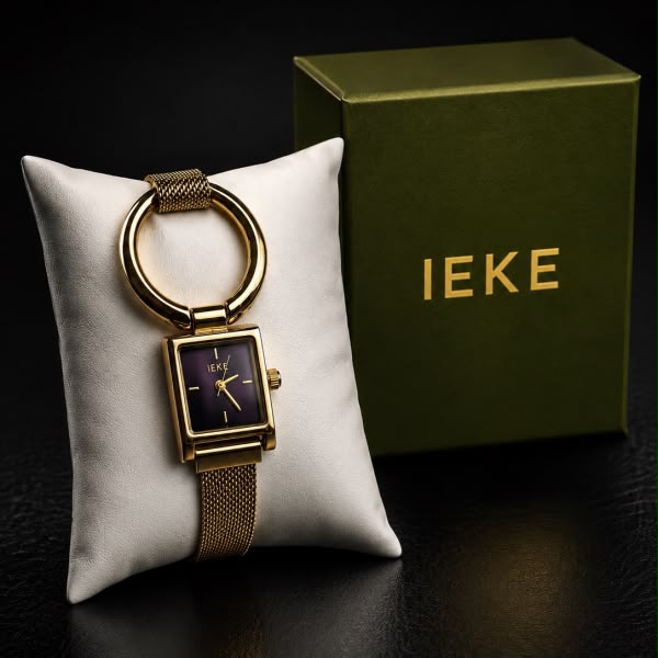 IEKE Ring-Link Watch - Gold Mesh, Plum Dial
