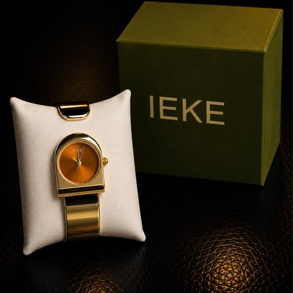 IEKE Arch Bangle Watch - Gold, Amber Dial