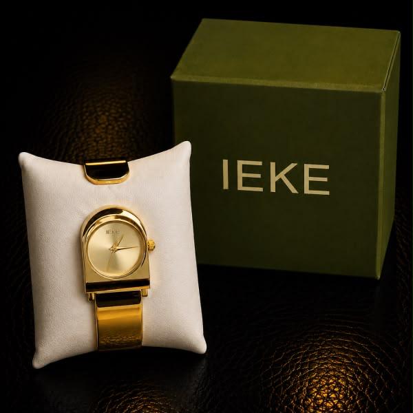 IEKE Arch Bangle Watch - Gold, Champagne Dial