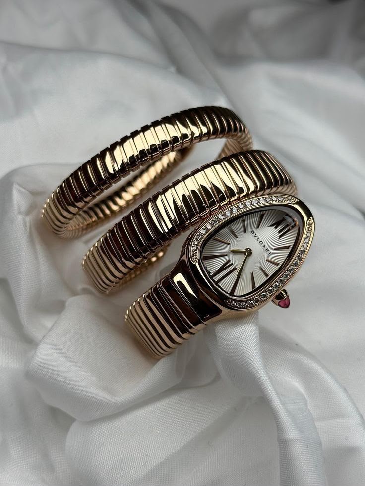 BVLGARI-Inspired Spiral Snake Watch - Rose Gold, White Dial
