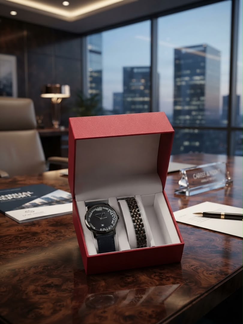 Men's 2-in-1 Watch & Bracelet Gift Set - Black