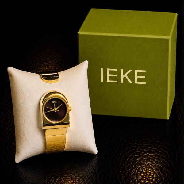 IEKE Arch Bangle Watch - Gold, Brown Dial