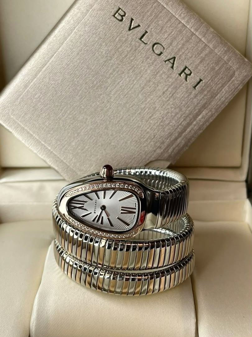 BVLGARI-Inspired Spiral Snake Watch - Two-Tone, White Dial