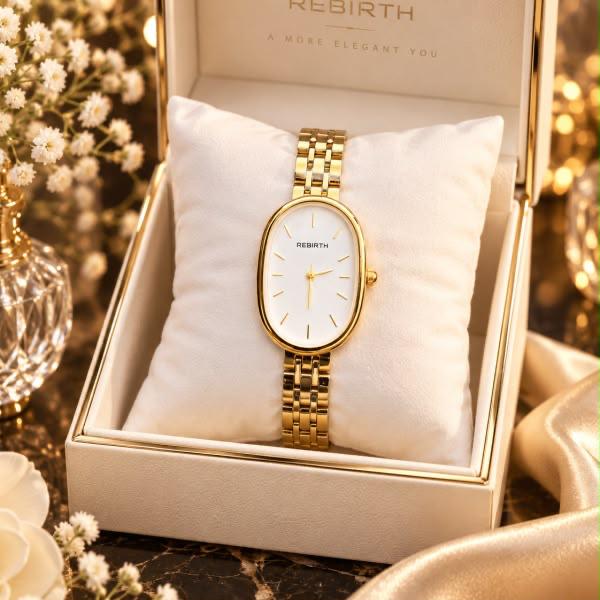 Rebirth Timeless Ladies Watch - Gold Bracelet, White Dial