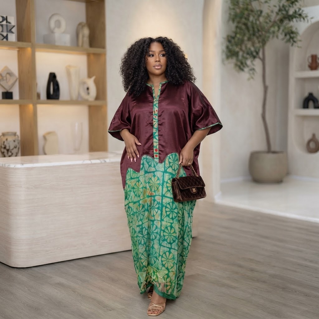 Riya Adire Dress | Brown & Green