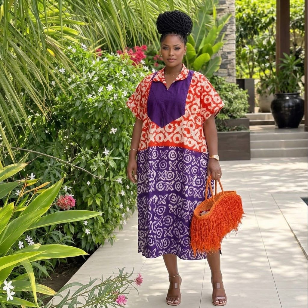 Dara Adire Midi Bubu | Purple & Orange 2