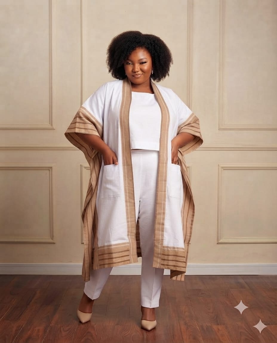 Rama Aso Oke Kimono Set | White