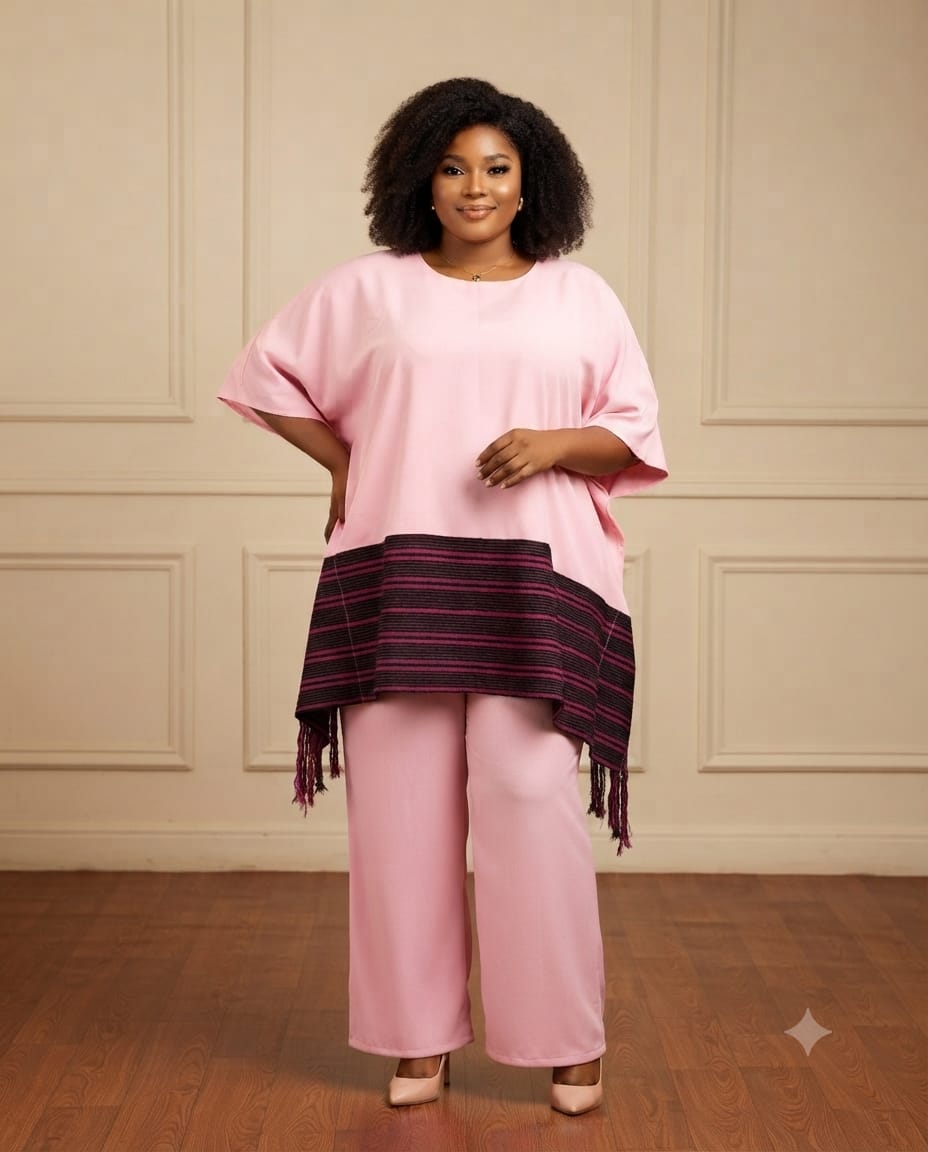 Moyo Aso Oke Trouser Set | Pink