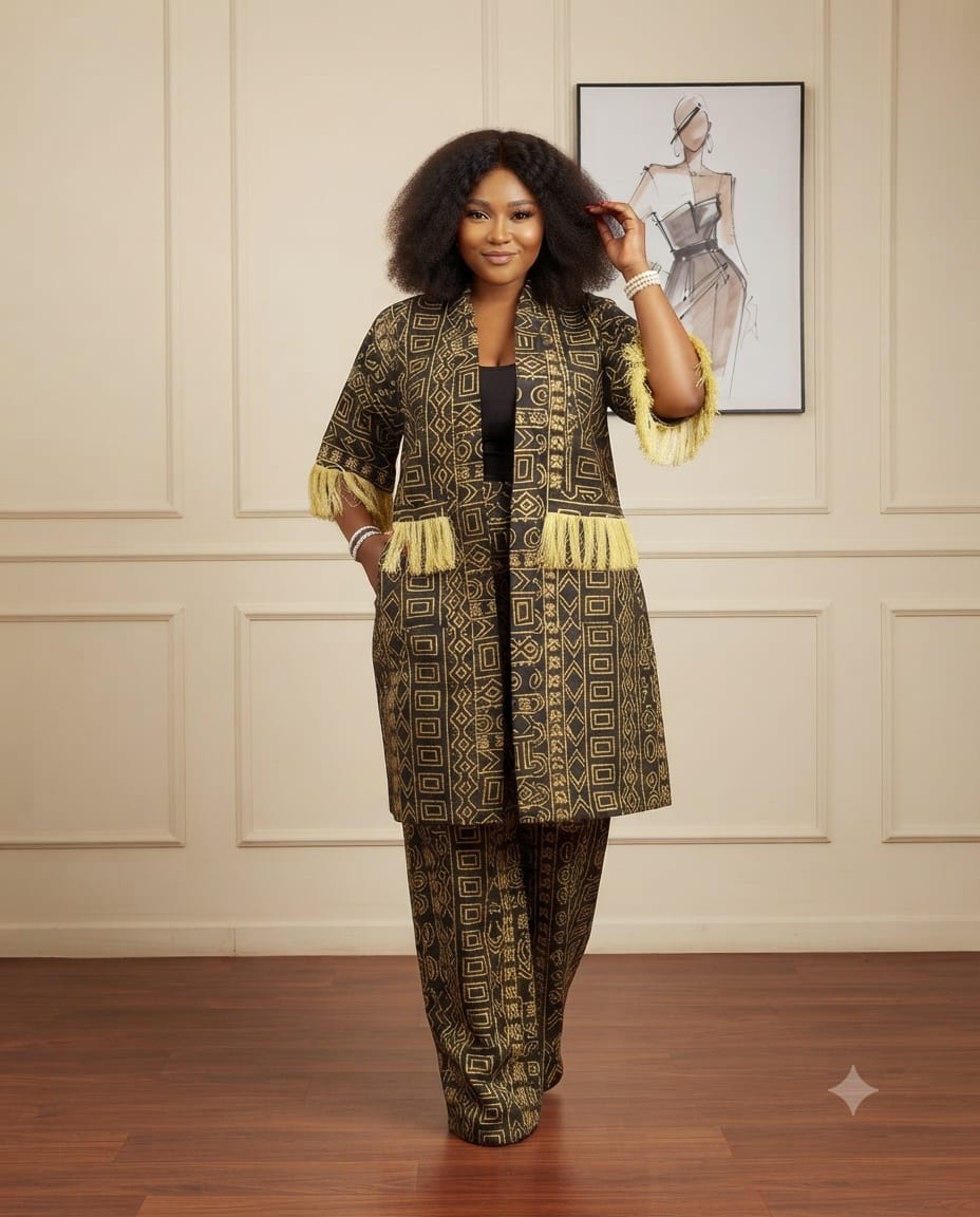 Makena Ankara Kimono Set | Black