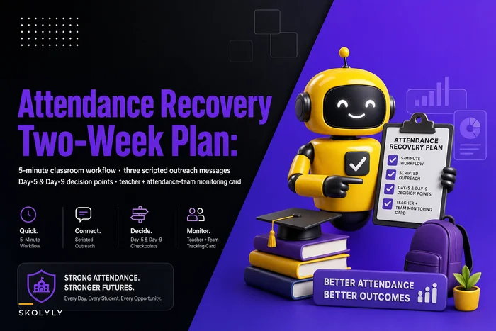 A 5-minute attendance-recovery workflow for chronic absence: a two-week triage, three-message family scripts, and monitoring card