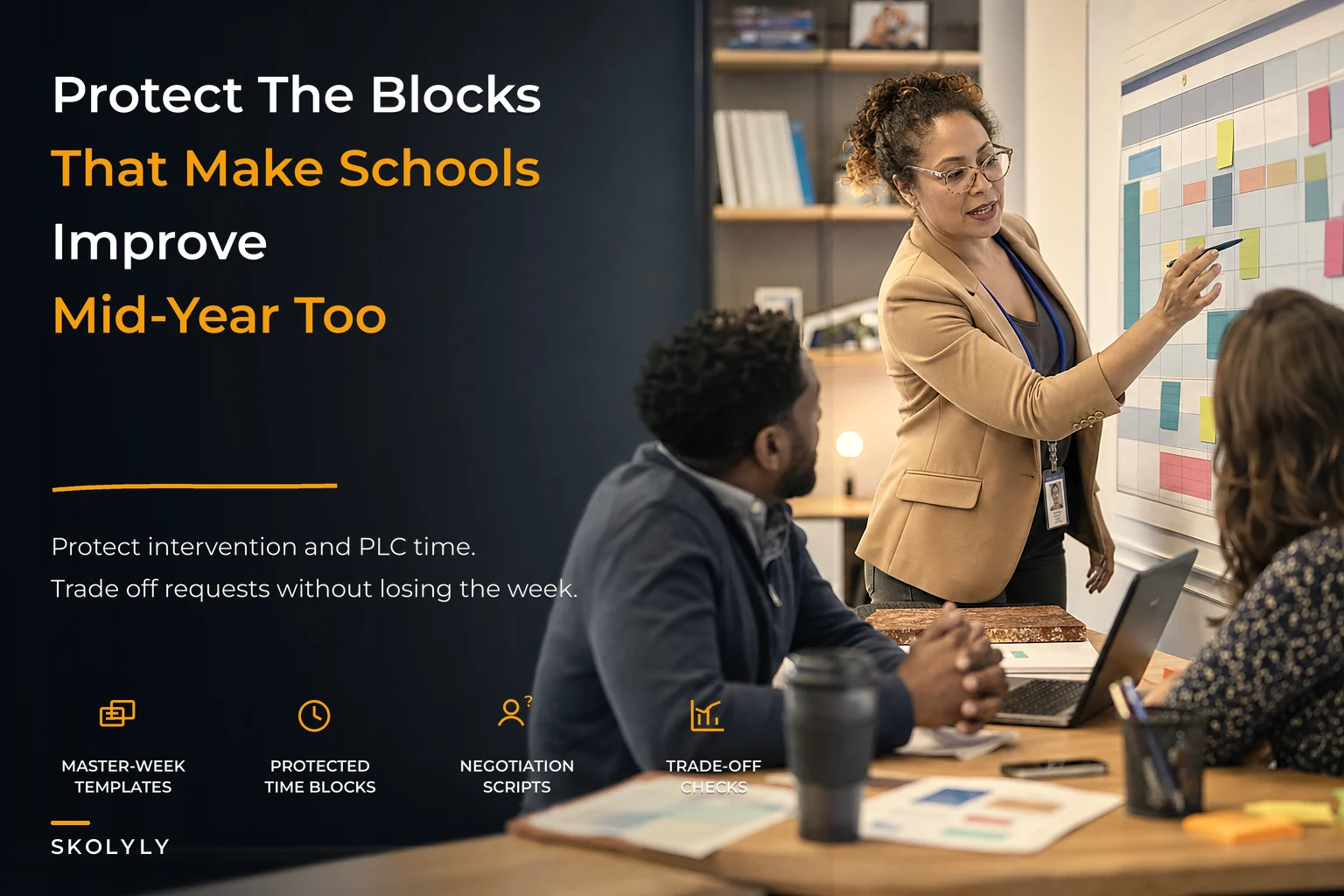 Scheduling that protects intervention and PLC time: master-week templates, negotiation scripts, and mid-year trade-off checks