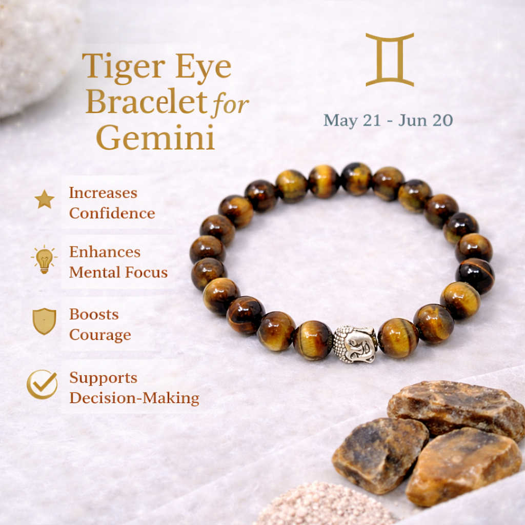 Gemini Tiger Eye Bracelet with Charm 2