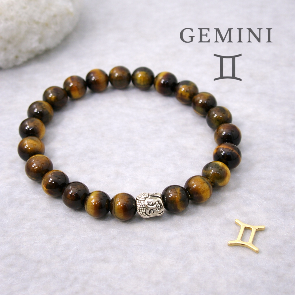 Gemini Tiger Eye Bracelet with Charm