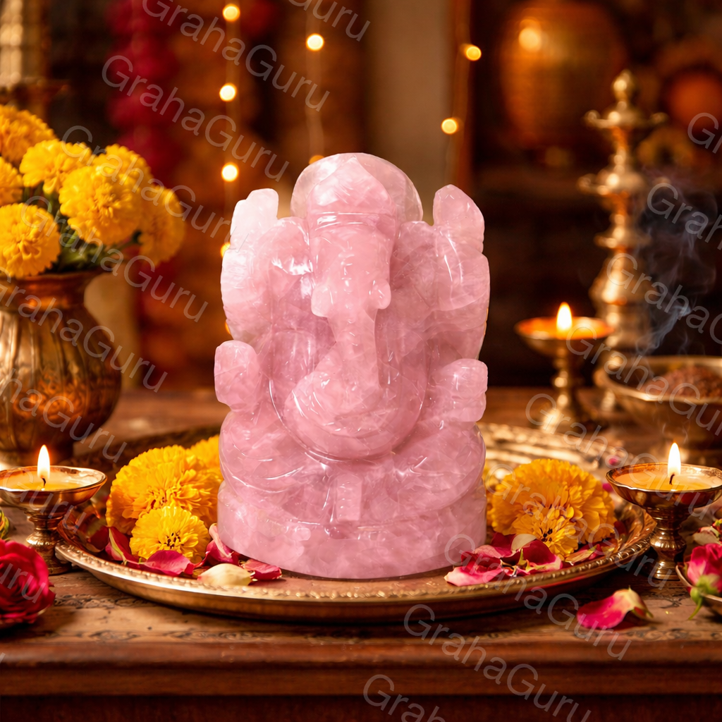 Natural Rose Quartz Lord Ganehsa Idol - Image 2