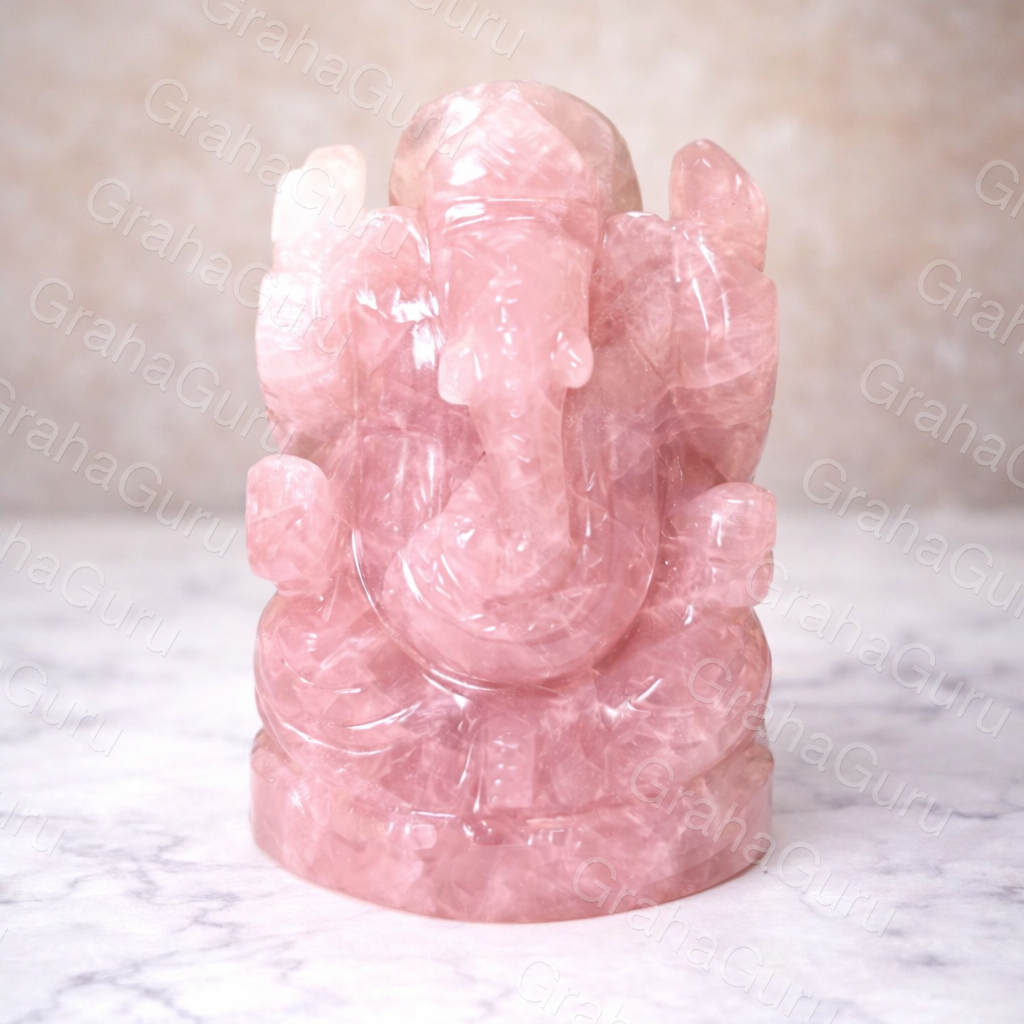 Natural Rose Quartz Lord Ganehsa Idol - Image 1
