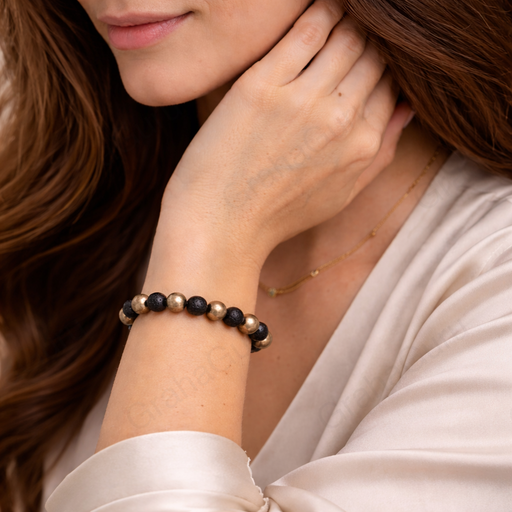 Pyrite and Lava Natural Stone Bracelet 2