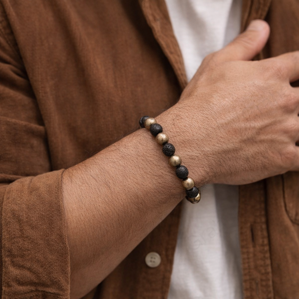 Pyrite and Lava Natural Stone Bracelet 3