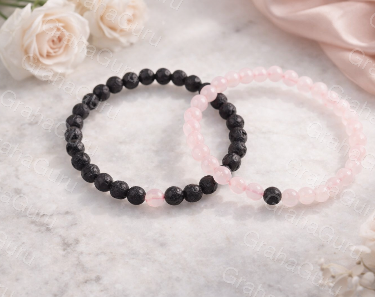Rose Quartz and Lava Couple Bracelet 2
