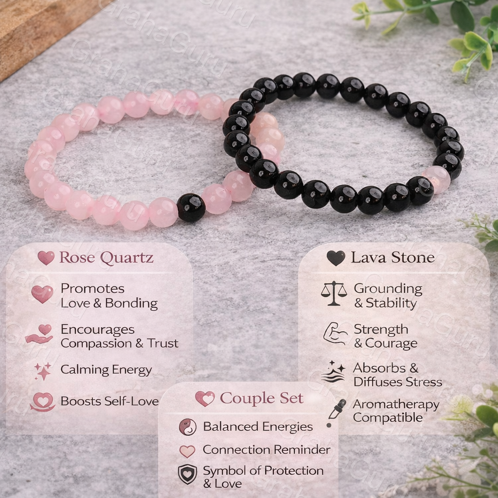 Rose Quartz and Lava Couple Bracelet 3