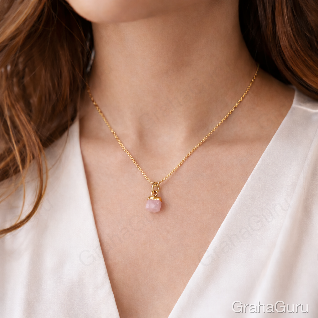 Rose Quartz Natural Stone Pendant with chain 2