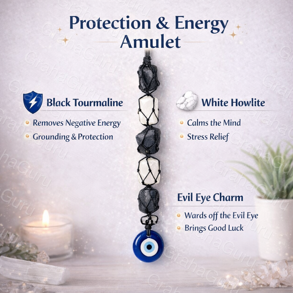Black Tourmaline & Selenite Hanger With Evil Eyes Hanger (Protection) 4