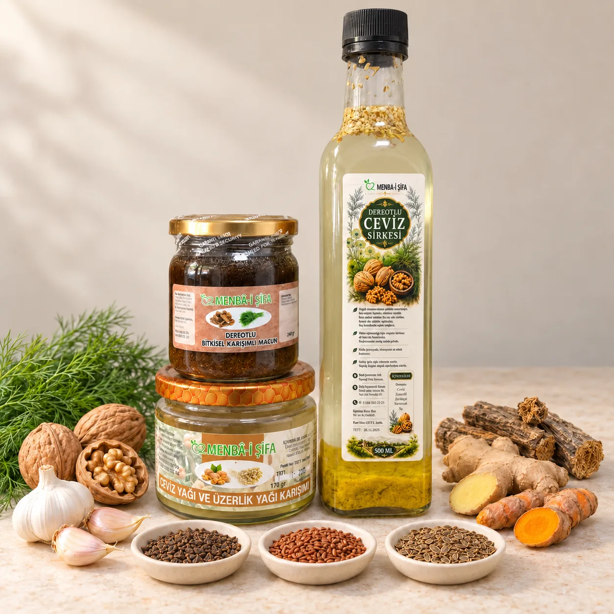 Dereotlu Ceviz Kürü Üçlü Trio Üçlü Set