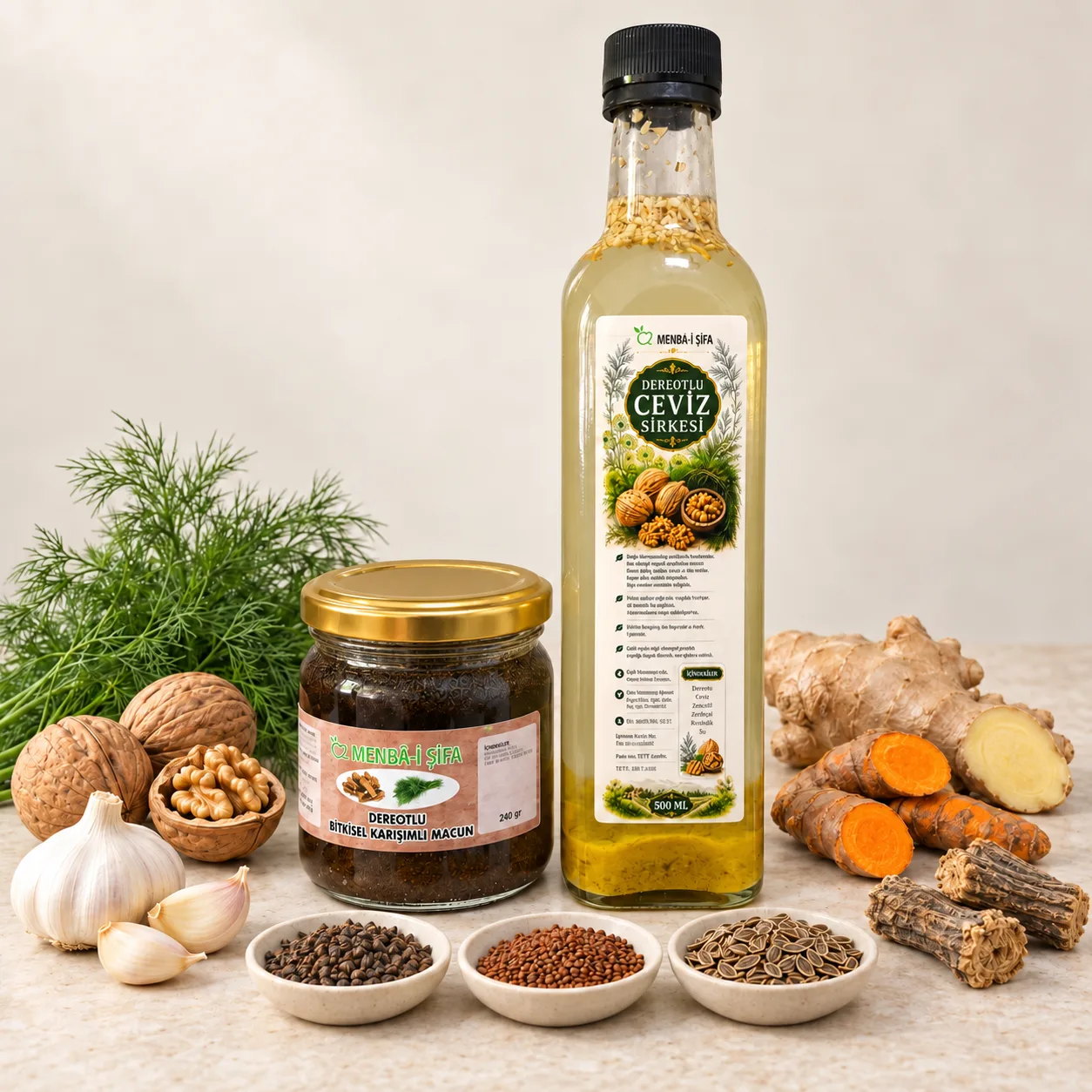 Dereotlu Ceviz Sirkesi & Dereotlu Macun İkili Trio Set