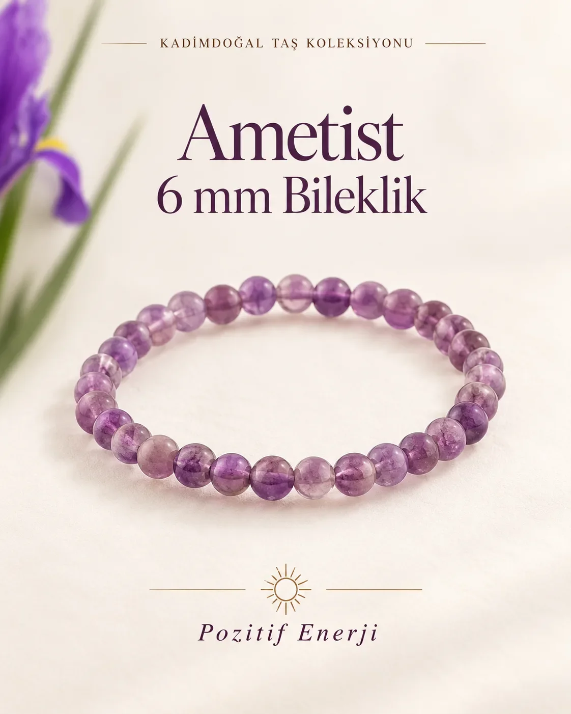 Ametist 6 mm Doğaltaş Sertifikalı Bileklik