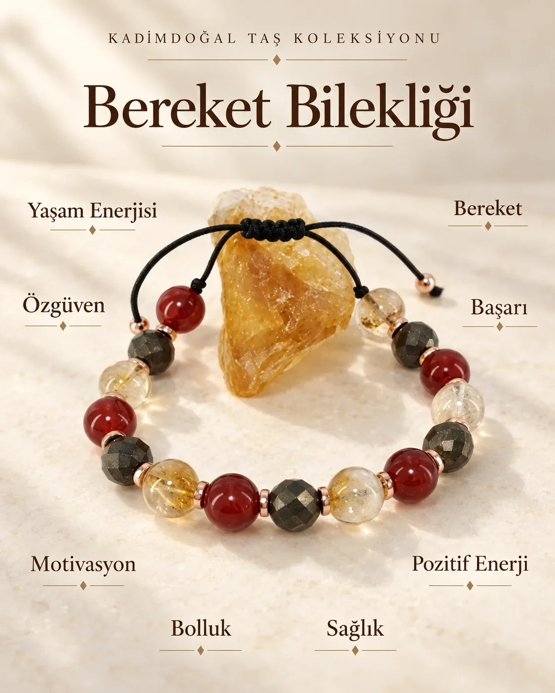 Sertifikalı Bereket Bilekliği Doğaltaş Makreme Örgü