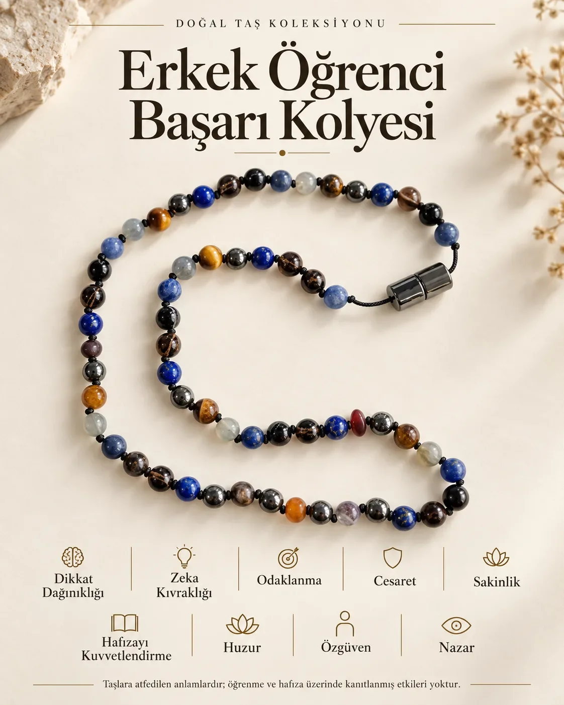 Sertifikalı Doğaltaş Erkek Öğrenci Başarı Kolyesi