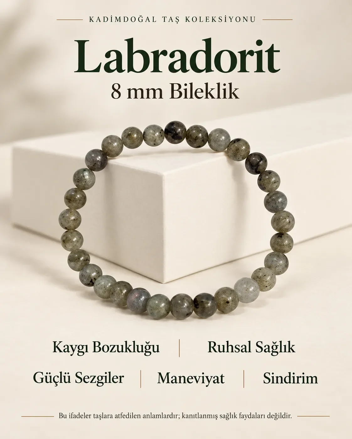 Sertifikalı 8 mm Labradorit Doğaltaş Bileklik