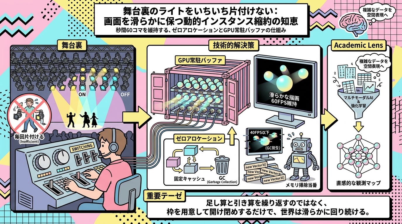 舞台裏のライトをいちいち片付けない：画面を滑らかに保つ動的インスタンス縮約の知恵