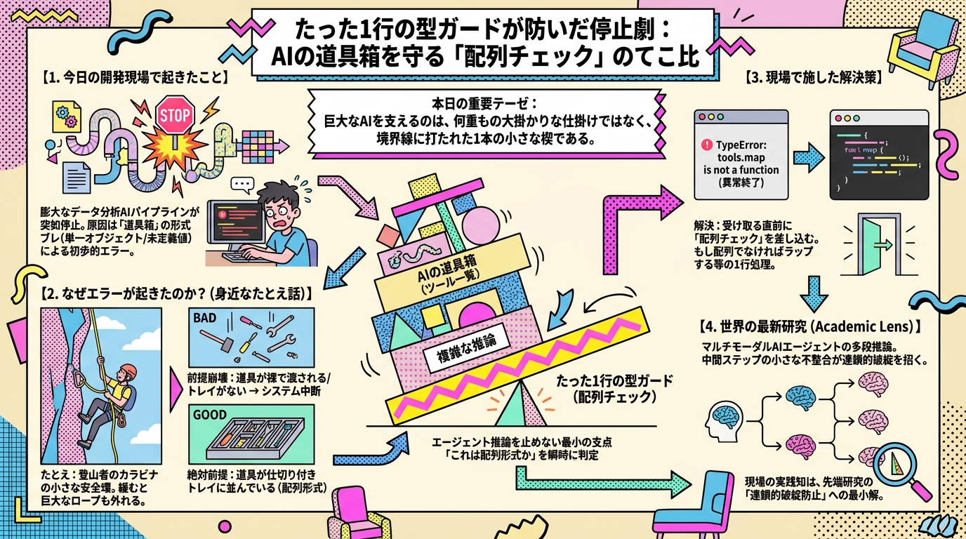 たった1行の型ガードが防いだ停止劇：AIの道具箱を守る「配列チェック」のてこ比