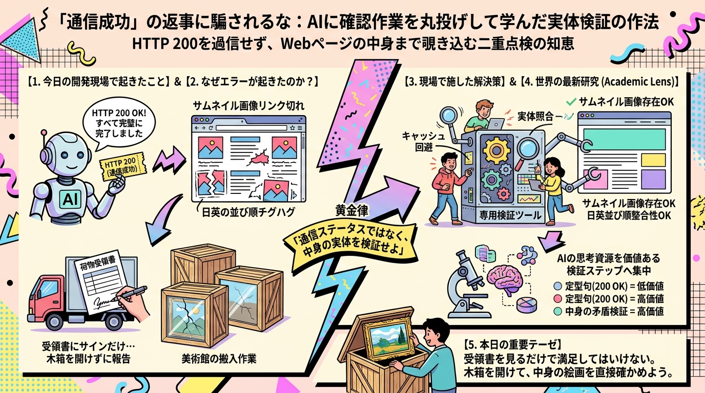 「通信成功」の返事に騙されるな：AIに確認作業を丸投げして学んだ実体验証の作法
