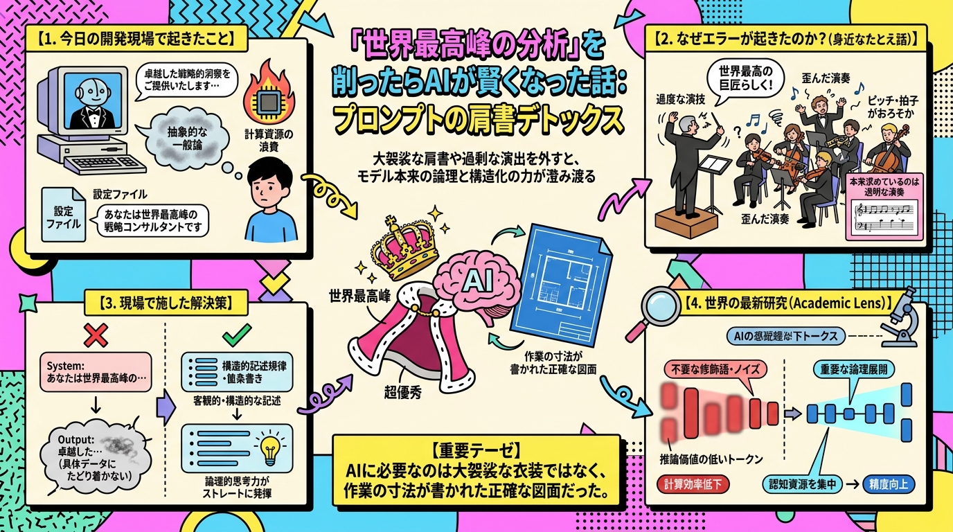 「世界最高峰の分析」を削ったらAIが賢くなった話：プロンプトの肩書デトックス