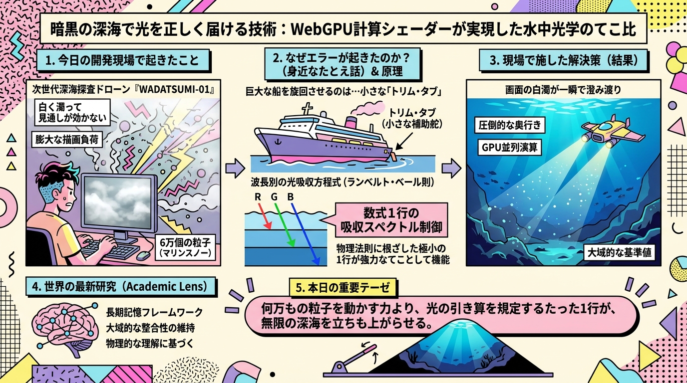 暗黒の深海で光を正しく届ける技術：WebGPU計算シェーダーが実現した水中光学のてこ比