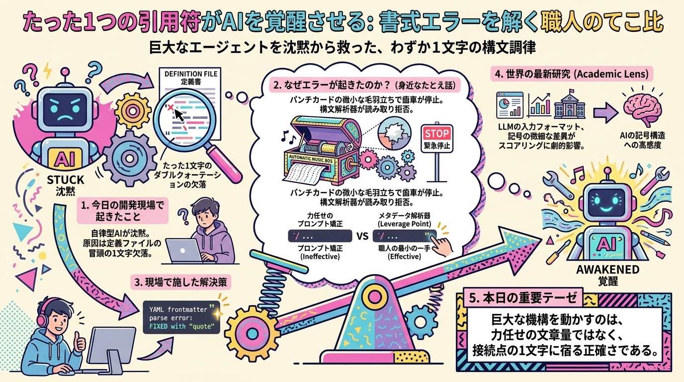 たった1つの引用符がAIを覚醒させる：書式エラーを解く職人のてこ比
