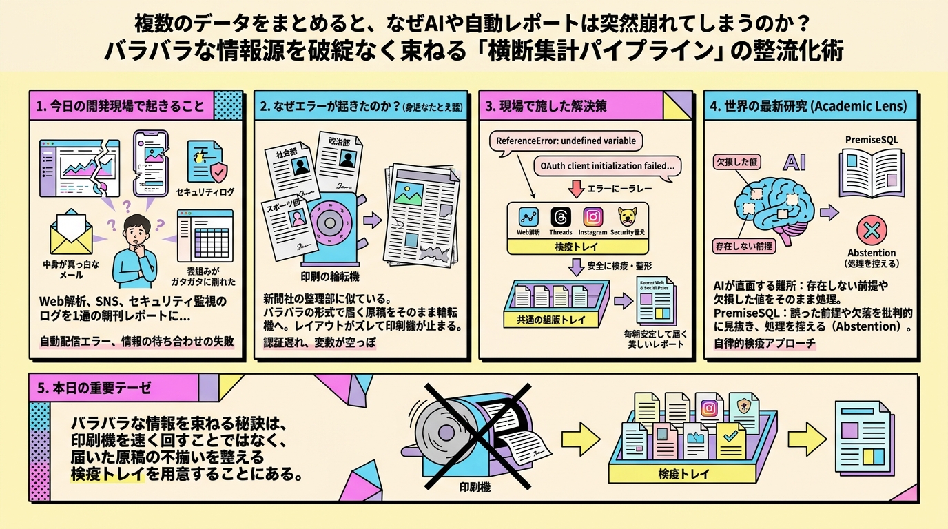 複数のデータをまとめると、なぜAIや自動レポートは突然崩れてしまうのか？