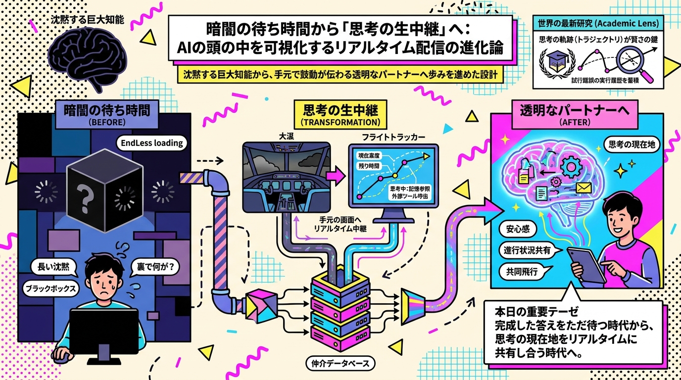 暗闇の待ち時間から「思考の生中継」へ：AIの頭の中を可視化するリアルタイム配信の進化論