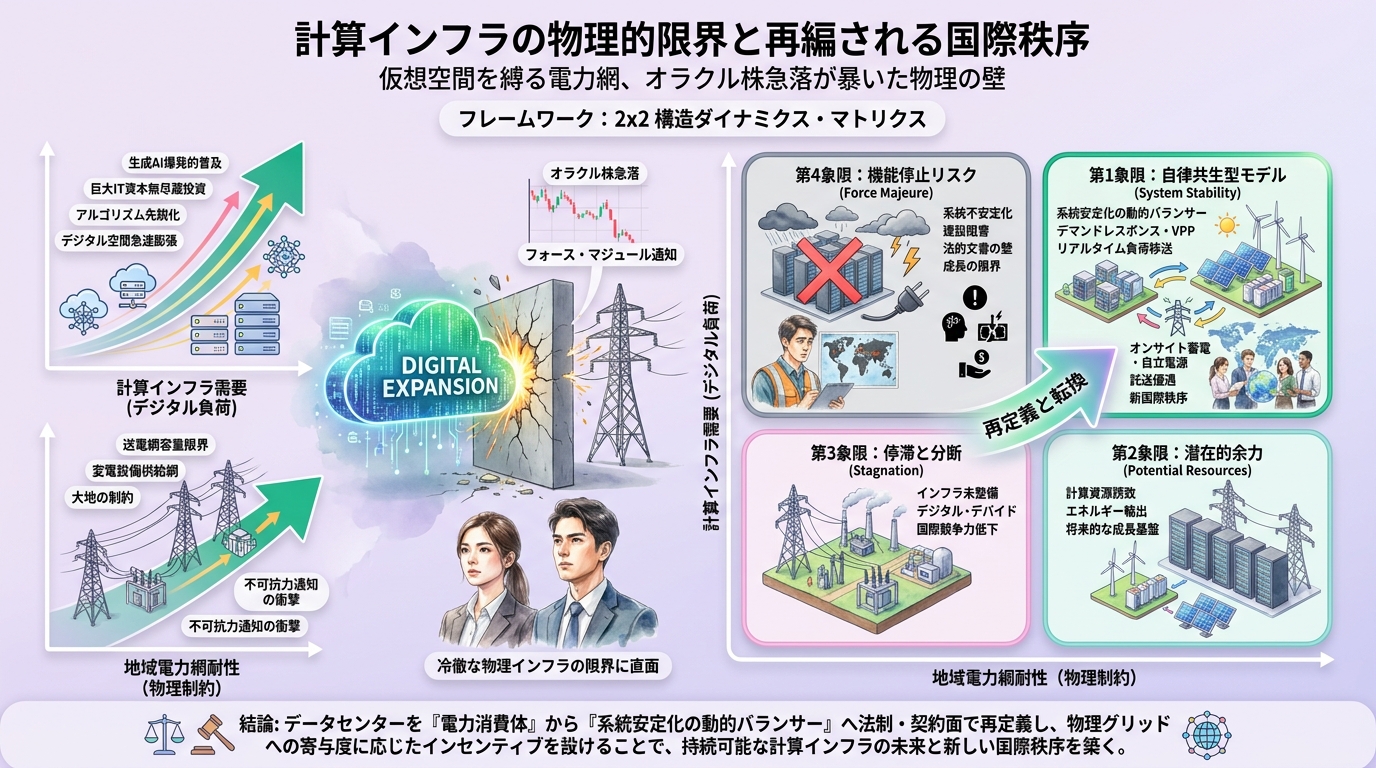 データセンター建設阻む「不可抗力」通知の衝撃
仮想空間を縛る電力網、オラクル株急落が暴いた物理の壁