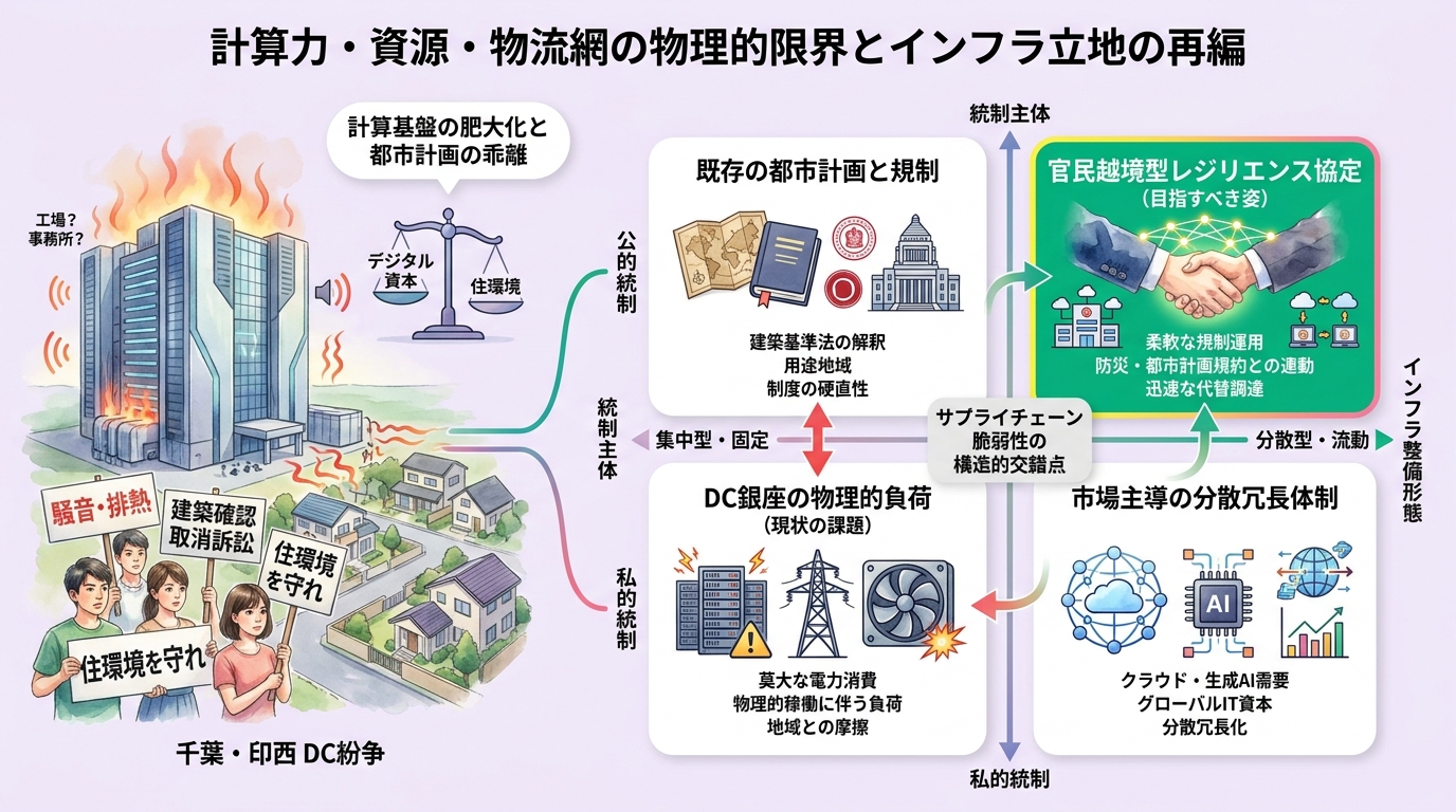 計算基盤の肥大化と都市計画の乖離――千葉・印西の「工場」認定争訟が問うデジタル資本と住環境の調停