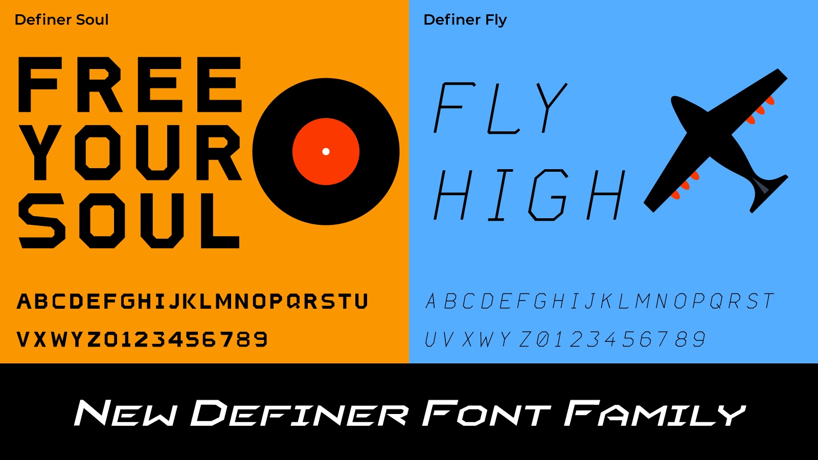 Typographic posters for new Definer Font releases: 'Soul' and 'Fly'.