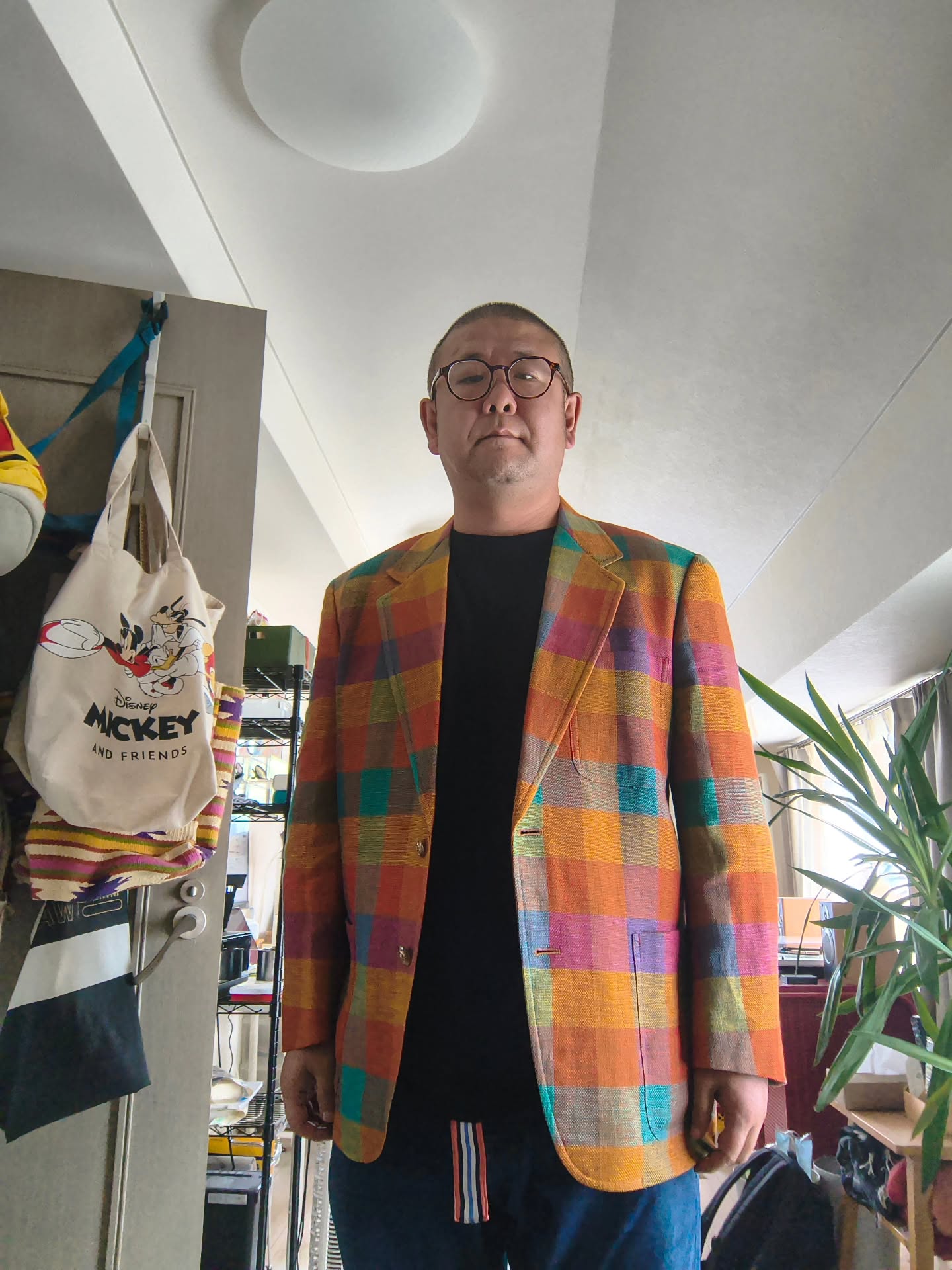 古着のKarl Helmutのマルチカラージャケット。涼しい季節の買い出しに。