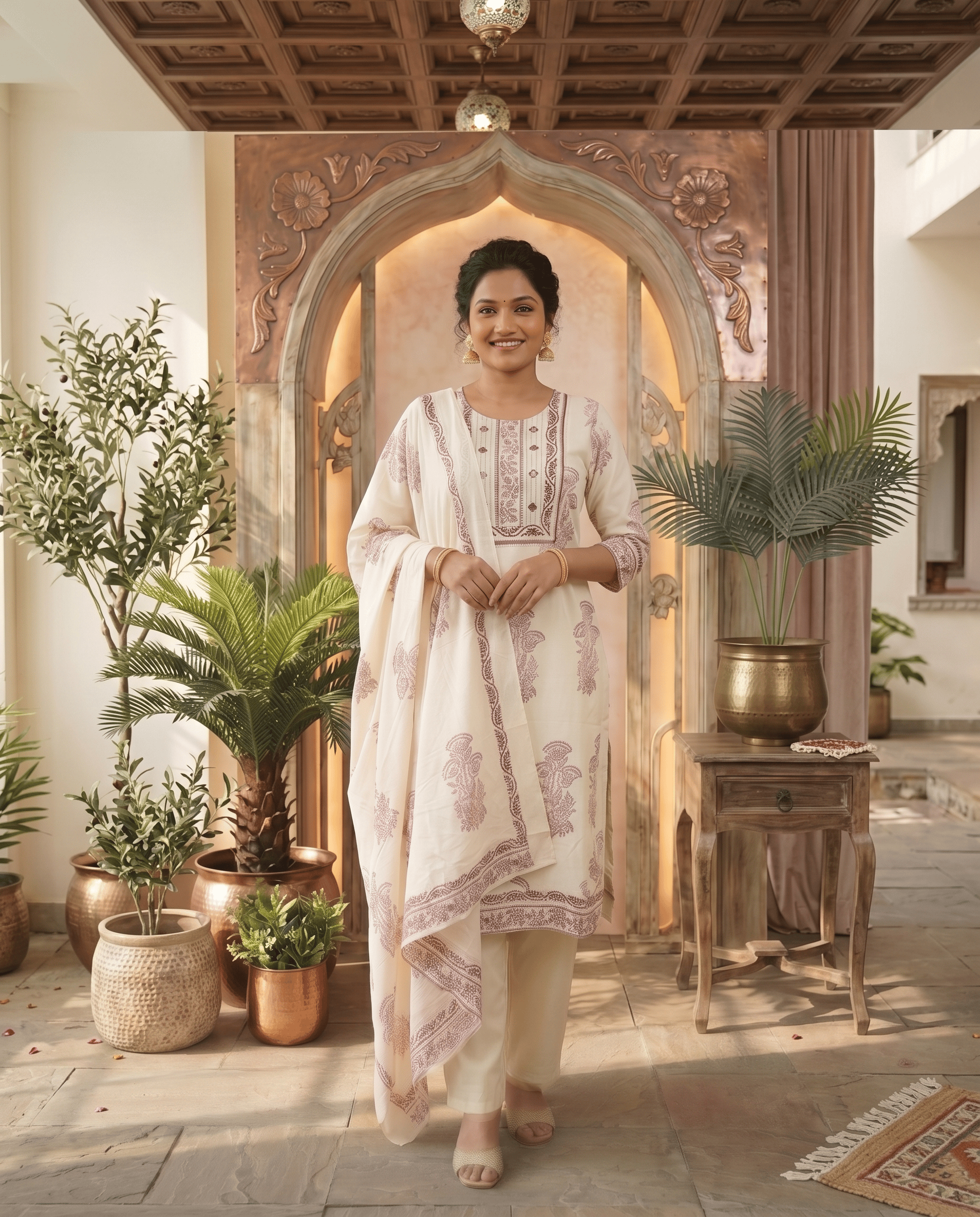 Vintage Charm Ivory & Maroon Pure Cotton Kurta Set
