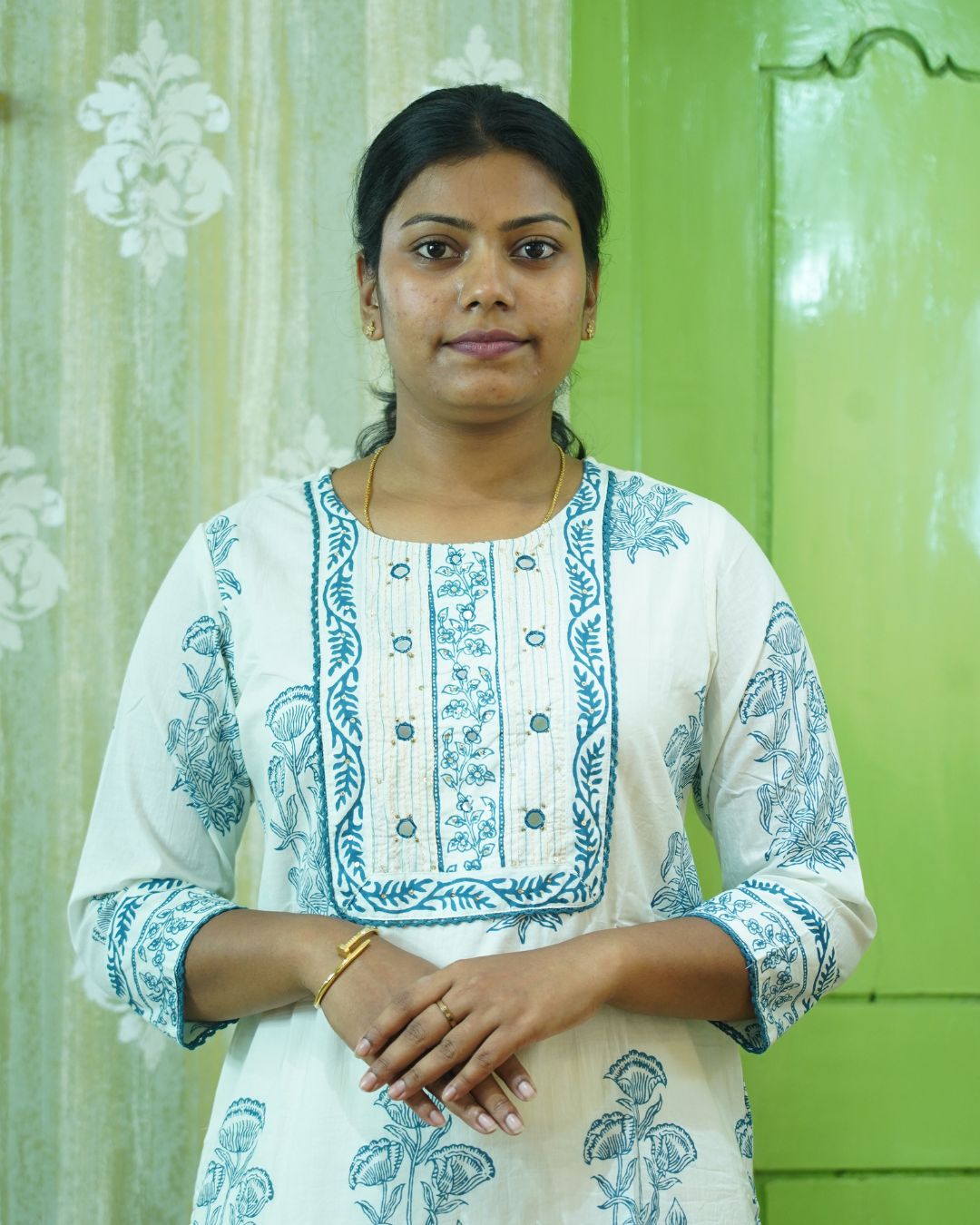 Ocean Breeze: Blue White Pure Cotton Kurti Set gallery 4