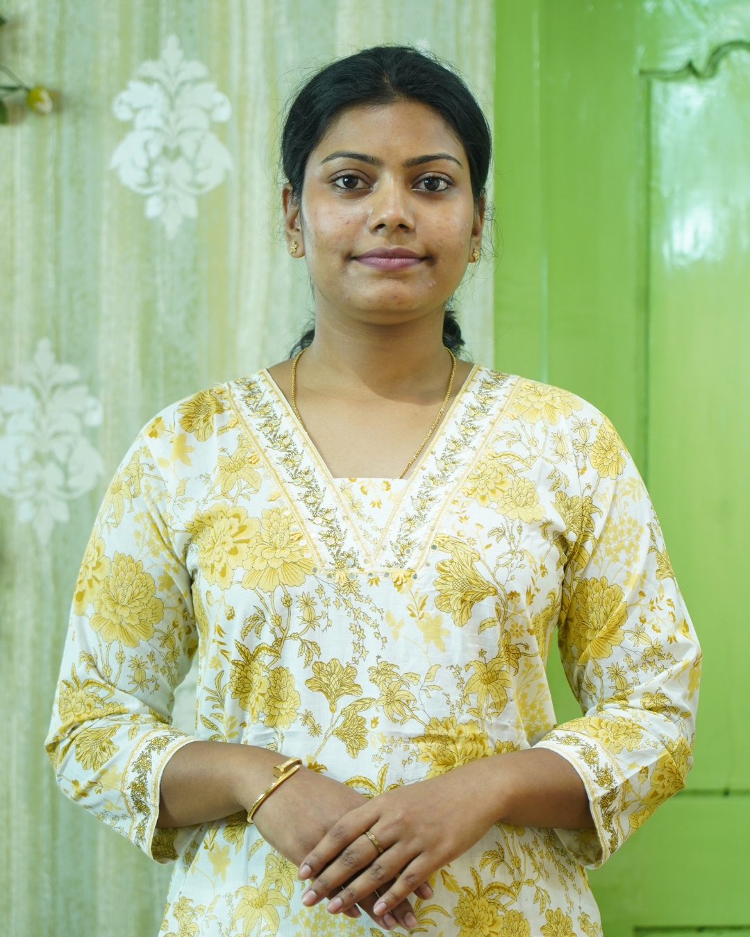 Swarna: Musturd Floral Pure Cotton Kurti Set gallery 4