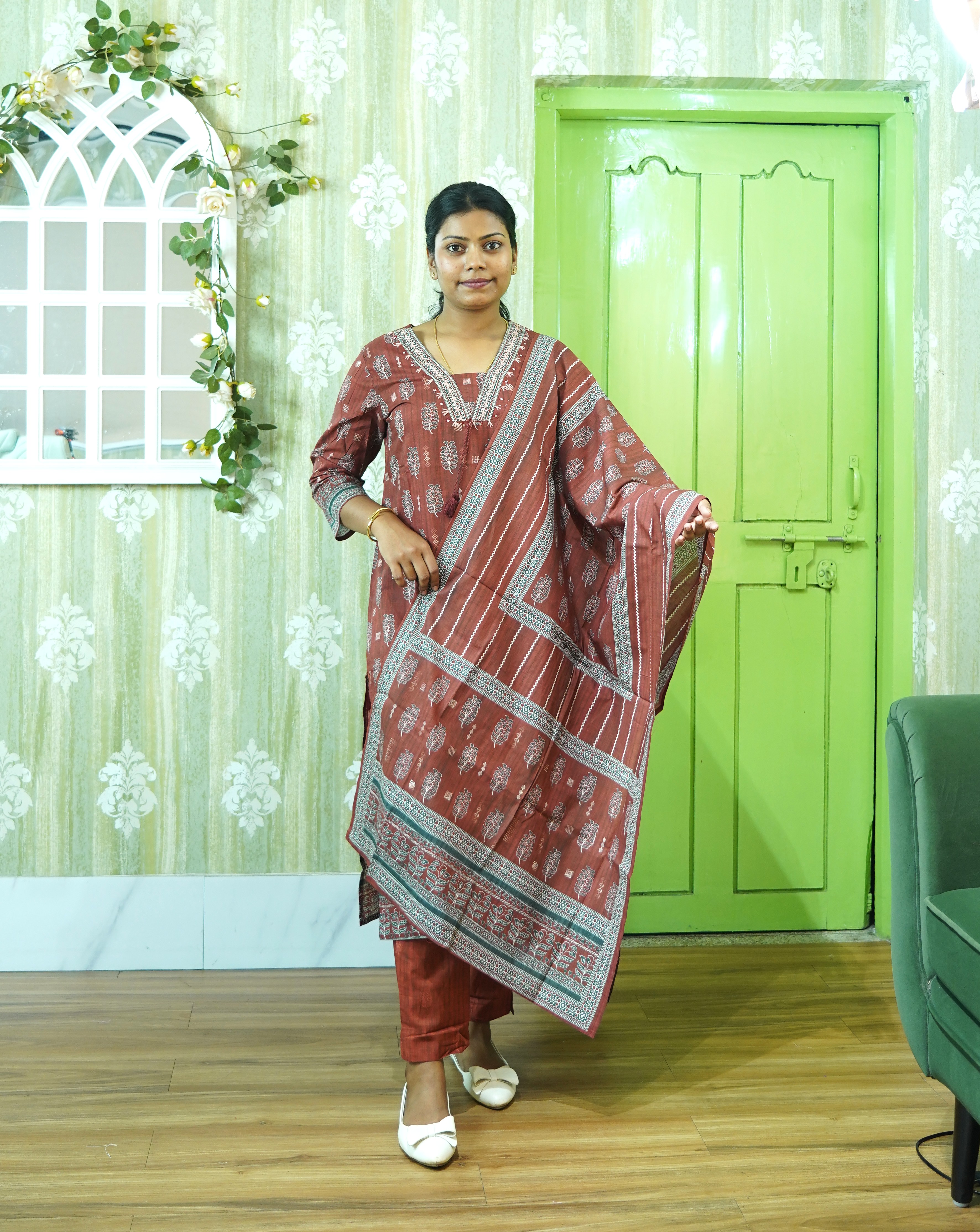 Muted Mulberry: Berry Red Pure Cotton Kurti gallery 2