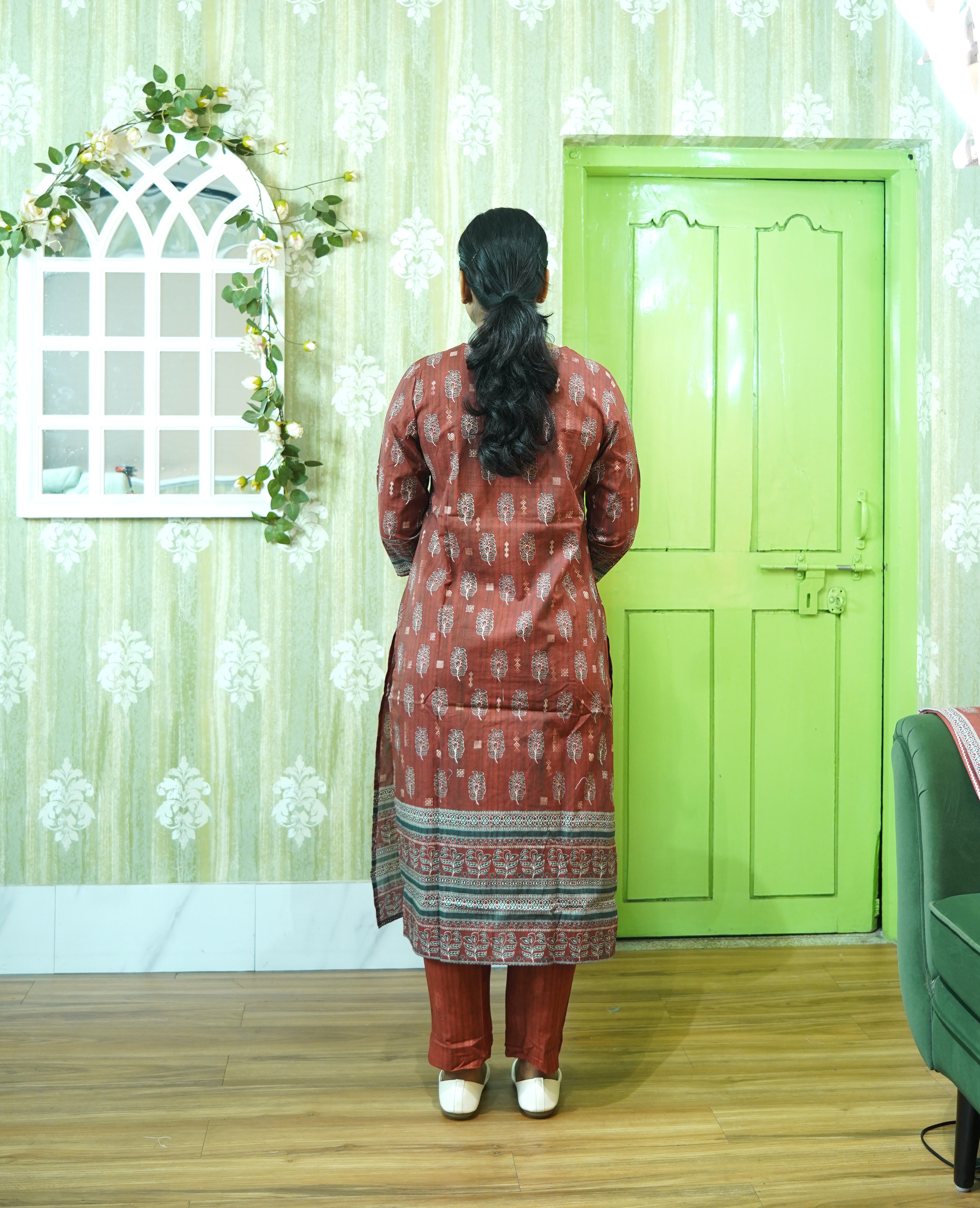 Muted Mulberry: Berry Red Pure Cotton Kurti gallery 3